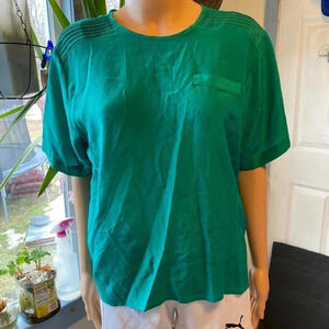 Vintage Distinction 100% Silk Green Blouse Women Size 10